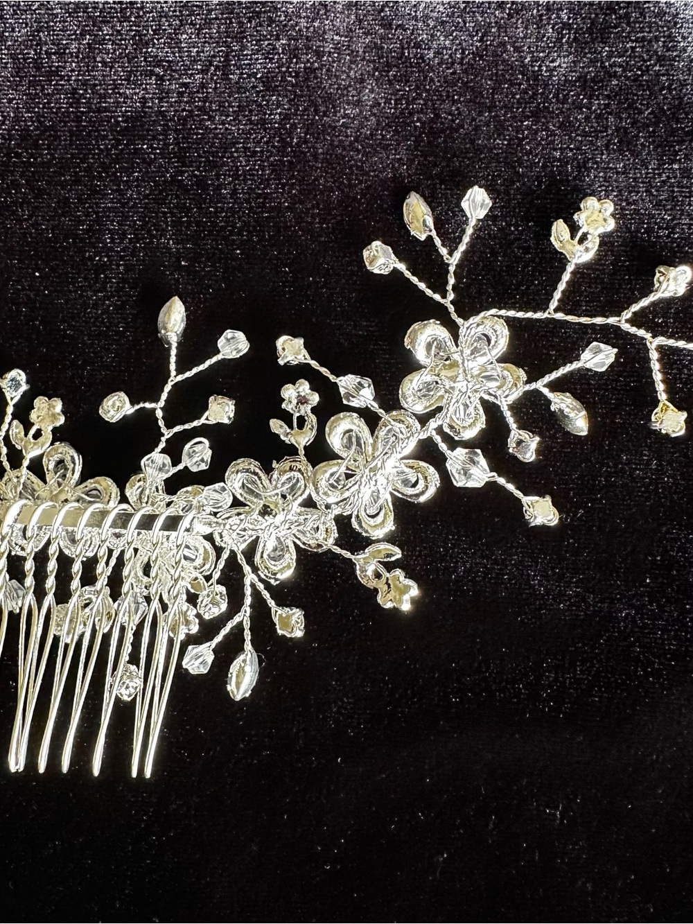 Bridal wedding comb silver tone crystal style rhinestone floral hair headpiece - Picture 11 of 13